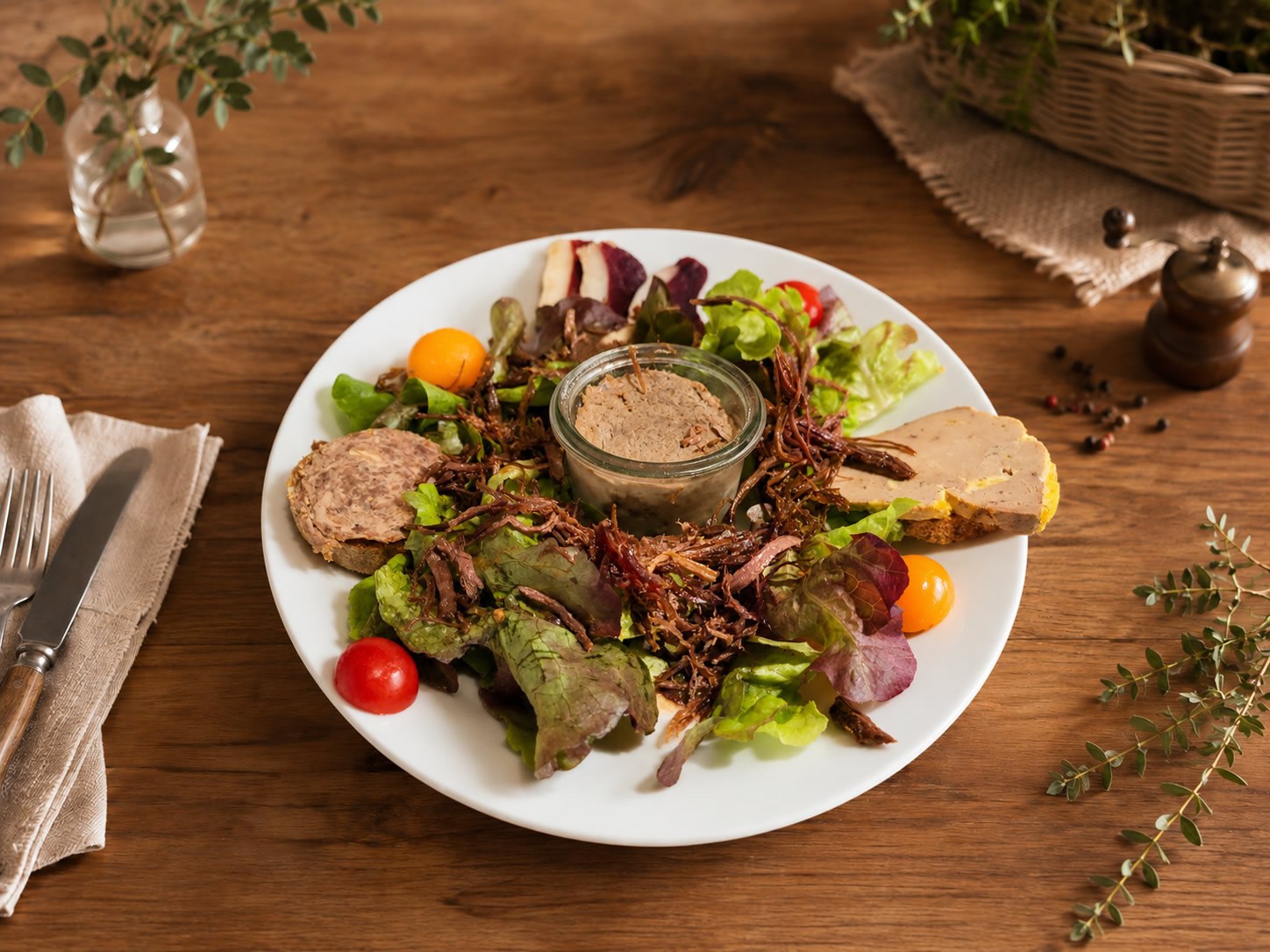 Salade rustique au pâté et tomates